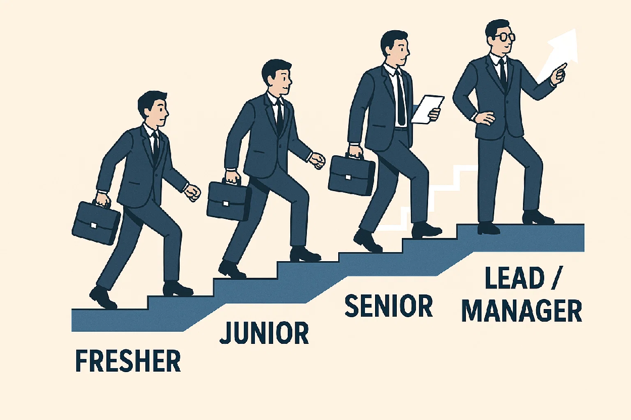 Minh họa 4 cấp độ nghề nghiệp từ Fresher đến Lead, CareerBox