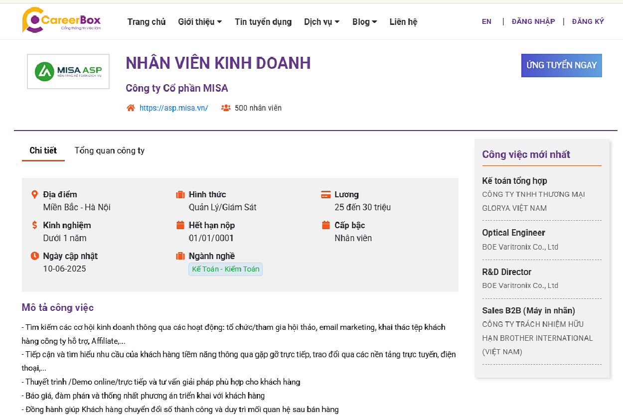 Mẫu JD công việc từ CareerBox